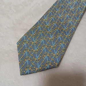 HERMES Necktie Tie Green all-over pattern 100% Silk made in France J4673 - Picture 1 of 24
