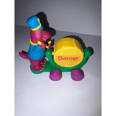 Vintage Barney Drum Train Toy 90s Purple Dinosaur Conductor Retro Decor - Image 1 of 4