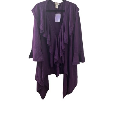 NWT Hot in Hollywood Women's Size 1X Purple Sweater Ruffle Cardigan Open - Image 1 of 4
