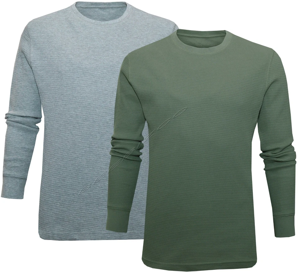Mens Crew Neck Top Slim Fit Waffle Knit Plain Long Sleeve T-shirt ExStore XS-2XL - Image 1 of 1