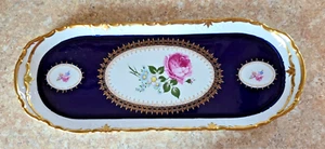 Reichenbach Echt Kobalt Germany Sandwich Tray Cobalt Blue Gold Roses 15" - Picture 1 of 5