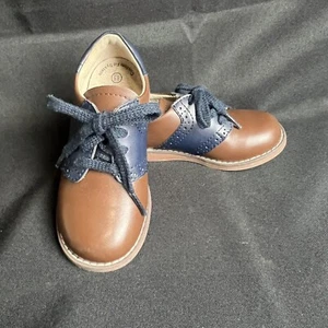 Footmates "Connor" Taffy Brown / Navy Blue Saddle Shoes, Sz 8.5 Medium - Picture 1 of 12