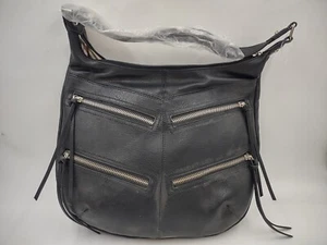 NEW Steve Madden Large Black Leather Shoulder Hobo Purse Bag Zippers - Picture 1 of 14