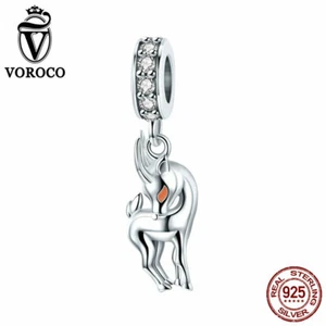 Voroco 100% Sterling silver Charms Tibetan antelope Dangle With CZ For Bracelet - Picture 1 of 9