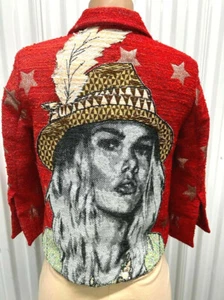 MOROZKA Red Tweed Embroidered Stars/Women Face 3/4 Sleeves Jacket SZ 8 EU22KO - Picture 1 of 9