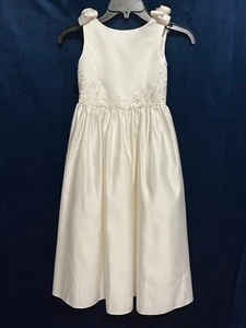 Michaelangelo Flower Girl Dress Sz 6 Ivory Sleeveless Bow Lace Beading Accents - Picture 1 of 8
