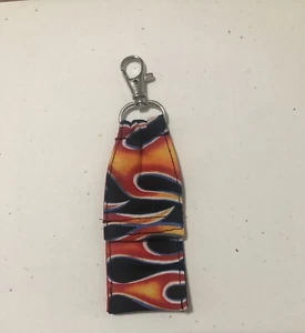 chapstick holder CLosed Top FLAMES Orange Black Keychain MEN harley motorcycle - Picture 1 of 2
