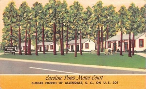 # B1048   ALLENDALE,  S.C.  LINEN    POSTCARD,  CAROLINE PINES MOTOR COURT - Picture 1 of 2