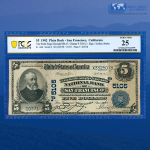 1902 PB $5 Wells Fargo Neveda NB Of San Francisco, CA, Charter #5105, PCGS VF 25 - Picture 1 of 3