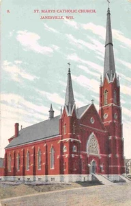 Postal de la Iglesia Católica de Santa María Janesville Wisconsin 1910c - Imagen 1 de 2