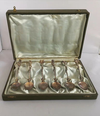 Vintage Demitasse 800 Silver coffee Spoons Set souvenir antique Venice Cover