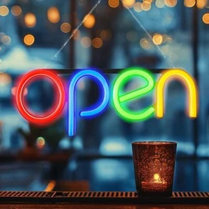 Letrero abierto LED 16x6 pulgadas letreros abiertos para ventana de negocios con múltiples intermitentes m... - Imagen 1 de 9