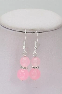 Orecchini pendenti vero quarzo rosa naturale con GARANZIA argento 925 NUOVI - Immagine 1 di 2