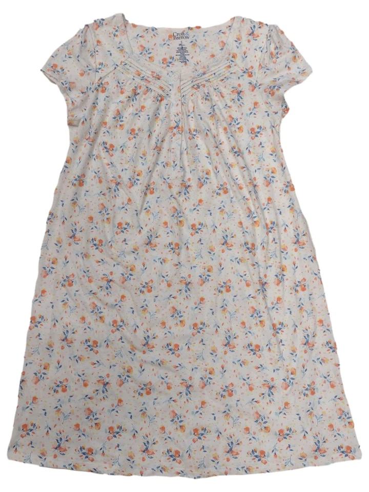 Croft & Barrow Mujer Blanco Naranja y Azul Floral Camisón Pequeño Foto 1 de 1