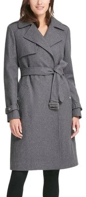 DKNY Women's Double Breasted Wool Blend Felt Trench Coat Gray UK 16 - NEW NO TAG - Image 1 of 2