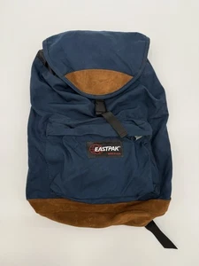 Vintage Eastpak Leather Bottom Backpack Bag Blue 90s Bookbag USA Made - Picture 1 of 5