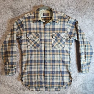Vintage Pendleton Board Shirt Men's M Blue Label Plaid Loop Collar Made In USA - Picture 1 of 24