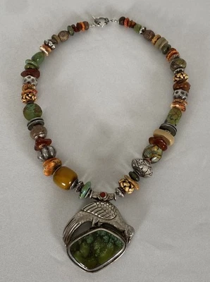Handcrafted Chunky Turquoise/Mixed Stone Sterling Silver Peruvian Necklace - Image 1 of 4
