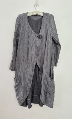 Grizas Silk & Linen Crinkle Jacket Women's Lagenlook Grey Big Button Size XL - Image 1 of 4