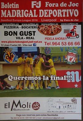 Boletin Madrigal UEL 28/4/2016 Villarreal C.F. vs Liverpool FC - Image 1 of 2
