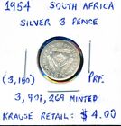 SOUTH AFRICA  1954   PROOF    3 PENCE SILLVER   4673