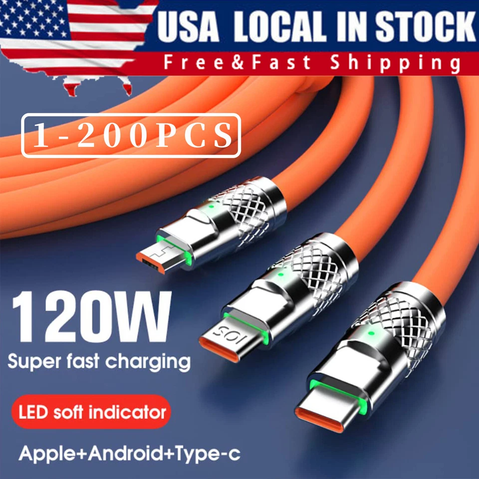 3 in 1 Fast Charging Cable Cell Phone Charger Cord For iPhone Type C Micro LOT - Image 1 of 4