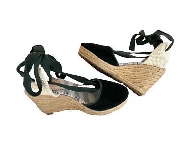 Sandalias de cuña Charles David negras de gamuza alpargatas talla 6 con cordones nuevas Foto 1 de 4