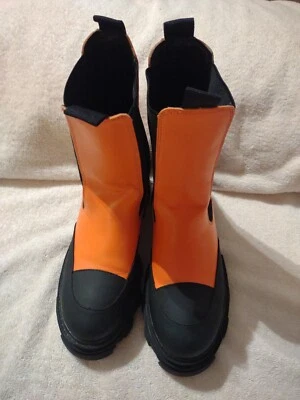 Forever21 Botas Mujer 7 Tobillo Chelsea Botines Tacones Naranja Cuero Pull On Foto 1 de 4