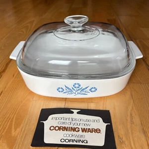 Vintage 1972-79 Blue Cornflower A-10-B Corning Ware Dish w/ Pyrex A-12-C Lid - Picture 1 of 16