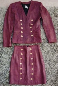 Sexy conjunto de chaqueta y falda de cuero flexible vintage North Beach Michael Hoban talla 7/8 - Imagen 1 de 12