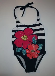 New Gymboree Girls 4 year Tropical Flower Striped 1 Piece Swimsuit Bathing Suit  - Picture 1 of 2