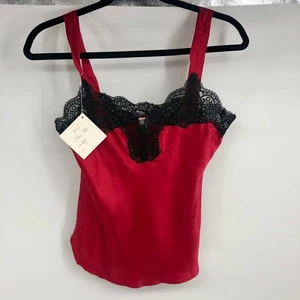 Treesha 100% Silk Red Nightgown Top Black Lace Small Vintage NWT Sexy Nightie - Picture 1 of 4
