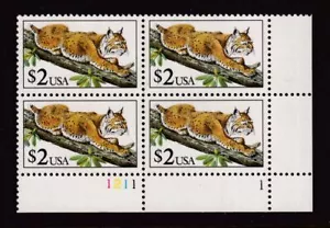 1990 BOBCAT $2 Sc 2482 MNH plate number 1211-1 LR CV $14 - Picture 1 of 1