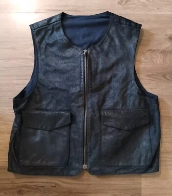 VERA PELLE 52 Vest Made In Italy Black Zip Biker Cotton Mens Womens Unisex Suede - Image 1 of 4