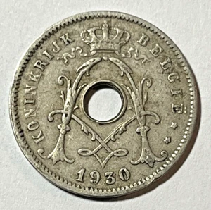 1930 Belgium 5 centimes Coin Center Hole - Picture 1 of 2