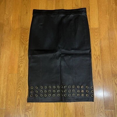 J BRAND BLACK LAMBSKIN LEATHER PENCIL SKIRT WITH GROMMET DETAIL SIZE S - Image 1 of 4