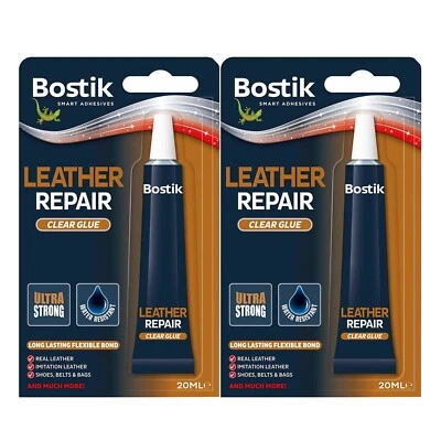 2 X Bostik Leather Repair Ultra Strong Flexible Bond Adhesive Clear Glue 20ml