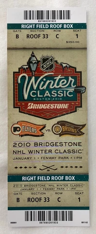 2010 Winter Classic Boston Bruins Philadelphia Flyers Full Ticket Stub Fenway Cover