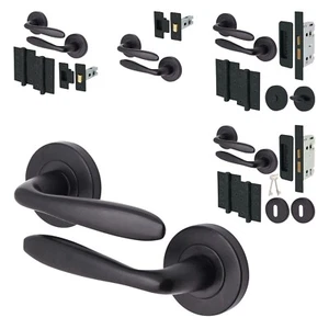 Black Internal Door Handle Sets Lock Sets on Rose - Bathroom, Latch & Lock Packs - Picture 1 of 60