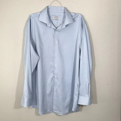 Perry Ellis Premium Blue Striped Long Sleeves Men's Shirt Size 17-34-35 - Imagem 1 de 4