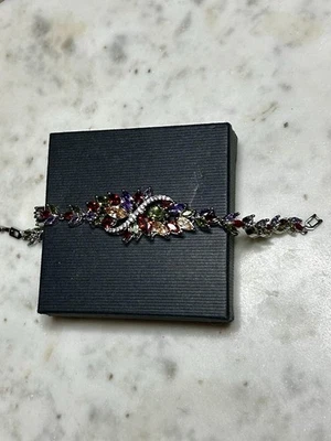 Sterling Silver 925 Multicolour Marquise Bracelet Amethyst Garnet Peridot Style - Image 1 of 4