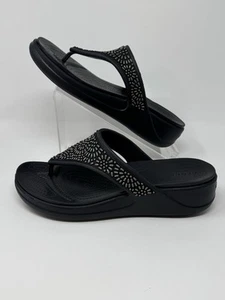 Crocs Damengröße 11 schwarz verziert Monterey Diamanten Keilabsatz Flip-Flop Sandale - Bild 1 von 11