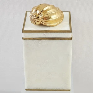 Frontgate weiß Marmor Deckel Schmuckschatulle mit Goldrand Muschelknauf Filz gefüttert - Bild 1 von 21