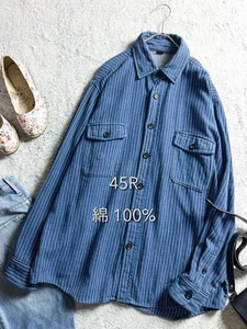 45R 45rpm Indaco Wabash Stripe Camicia Giacca Cotone - Foto 1 di 10