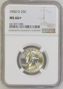 1960-D 25C Washington Quarter Dollar NGC MS66+ 6613577-008 - Picture 1 of 2