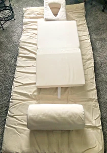 Massage Floor Pad Mat Organic Cotton Set with Face Rest Torso Support Knee Roll - Picture 1 of 3
