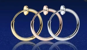 Spring ring clips - earrings, nose, lip 13mm or 15mm Silver - Gold - Rose Gold - Picture 1 of 7