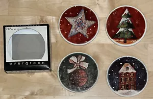 Evergreen Christmas Absorbent Coasters Box Set of 4 Tree Ornament House Star - Picture 1 of 4