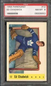 1958-59 PARKHURST #12 ED CHADWICK PSA 8 MAPLE LEAFS - Picture 1 of 2