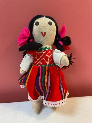 美洲土著墨西哥娃娃女孩女式布铰接手工复古 — 第 1/4 张图片